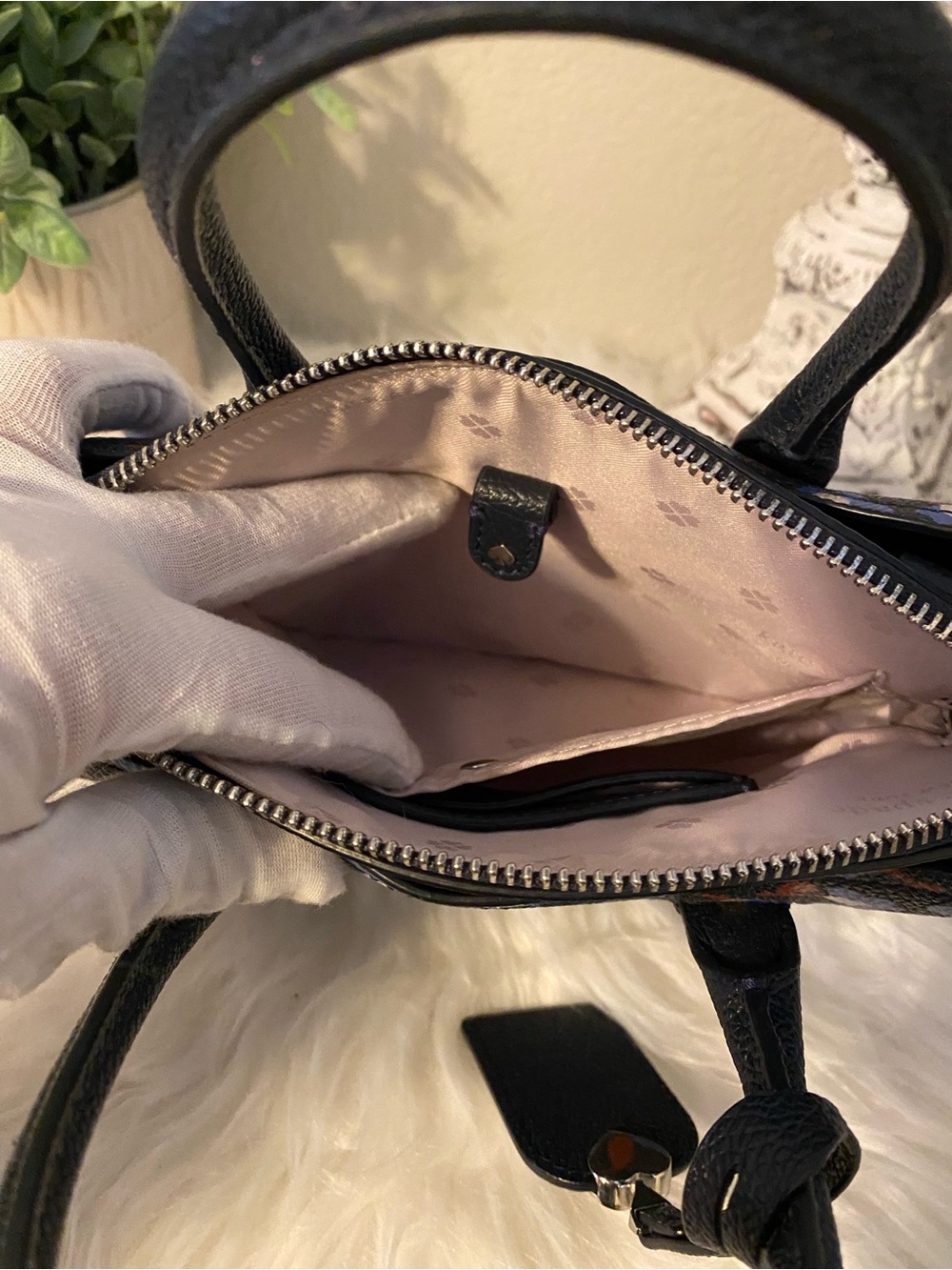 kate spade Blue Floral Small Satchel w/ adjustable detachable crossbody like new - Picture 15 of 15